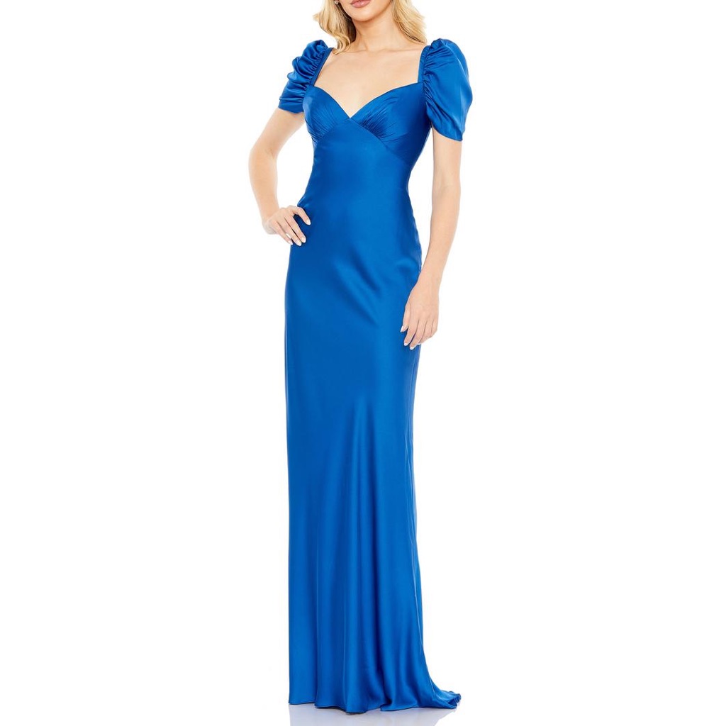 Mac Duggal Cobalt Blue Backless Satin Evening Gown